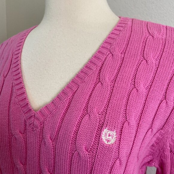 NEW Chaps Womens XL Pink Cable Knit Sweater V Neck Long Sleeve Knit Top - Picture 6 of 13